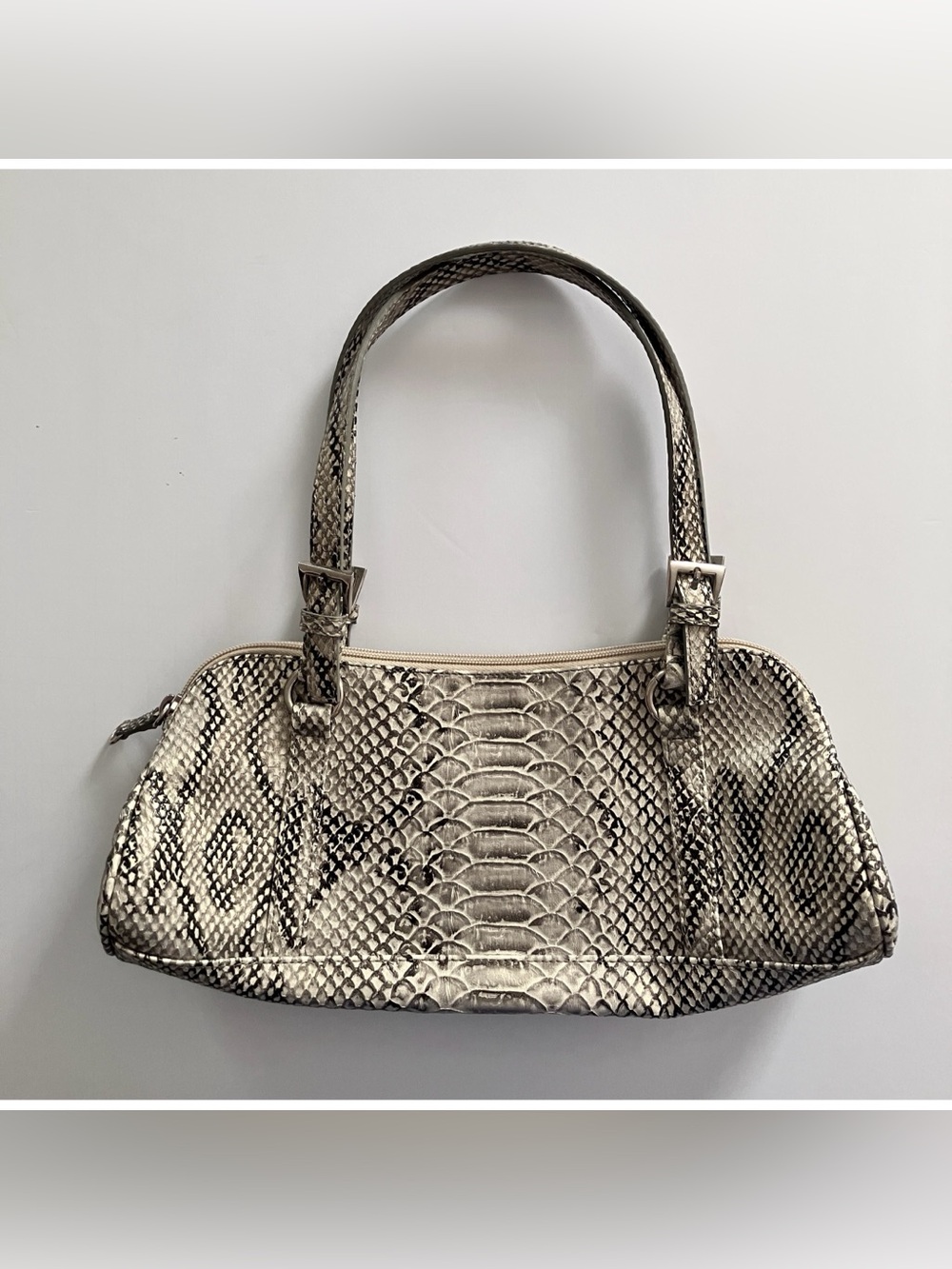 Vintage Bisou Bisou Michele BohBot Cream & Gray Snake Print Shoulder Bag OS